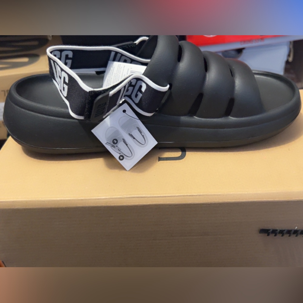 UGG Black Slide Sandals with Logo Strap